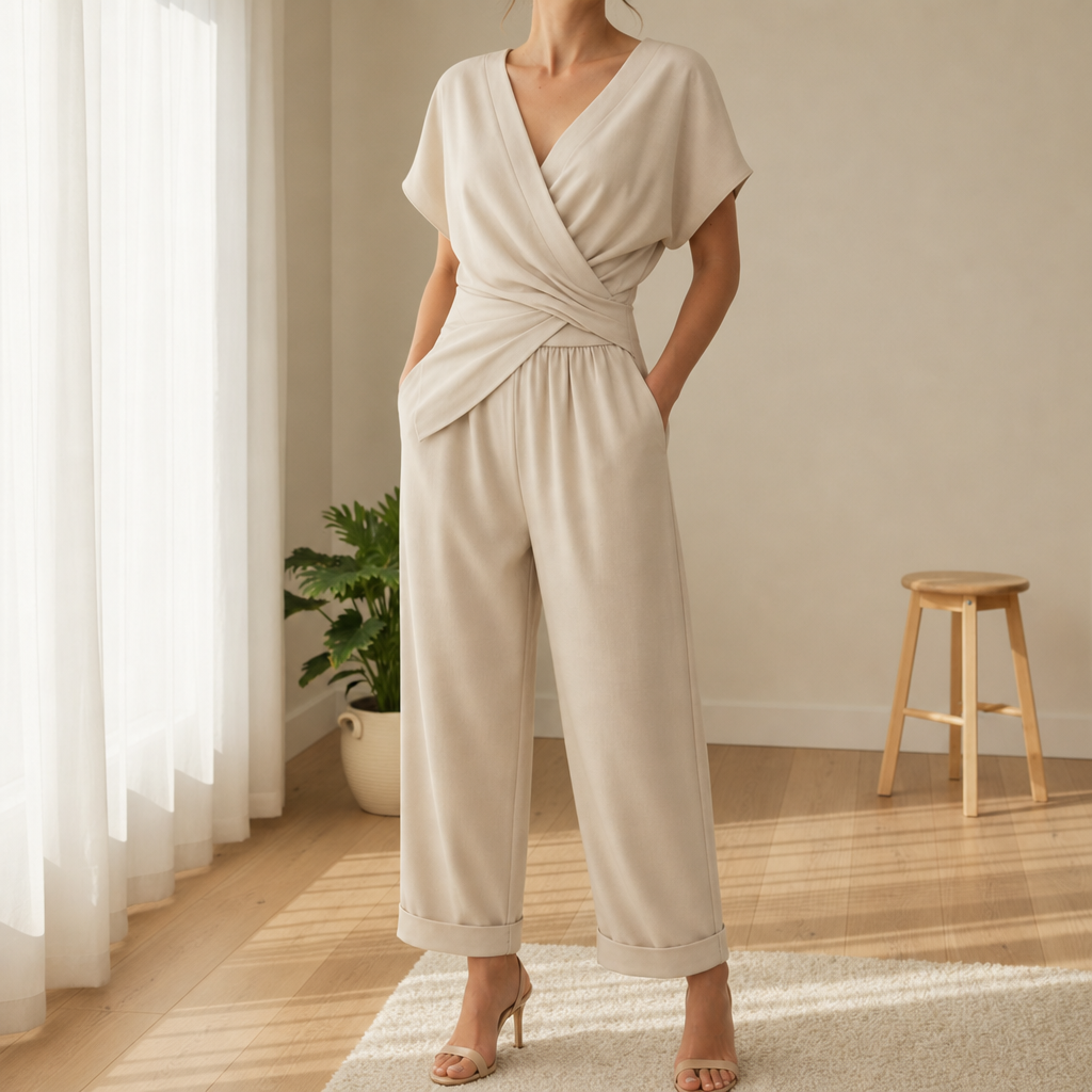 Noto Wrap Front Wide-Leg Jumpsuit