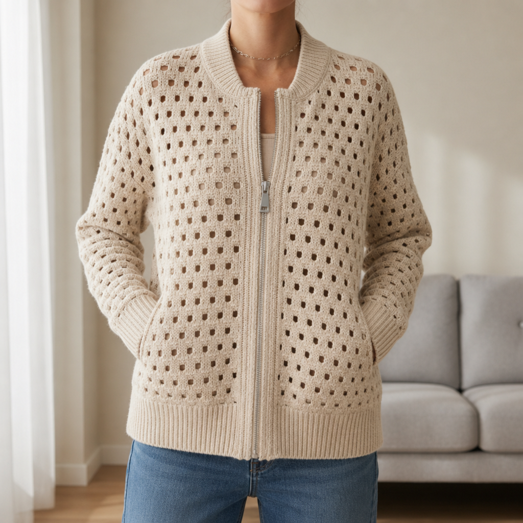 Modica Hollow Knit Zip Cardigan