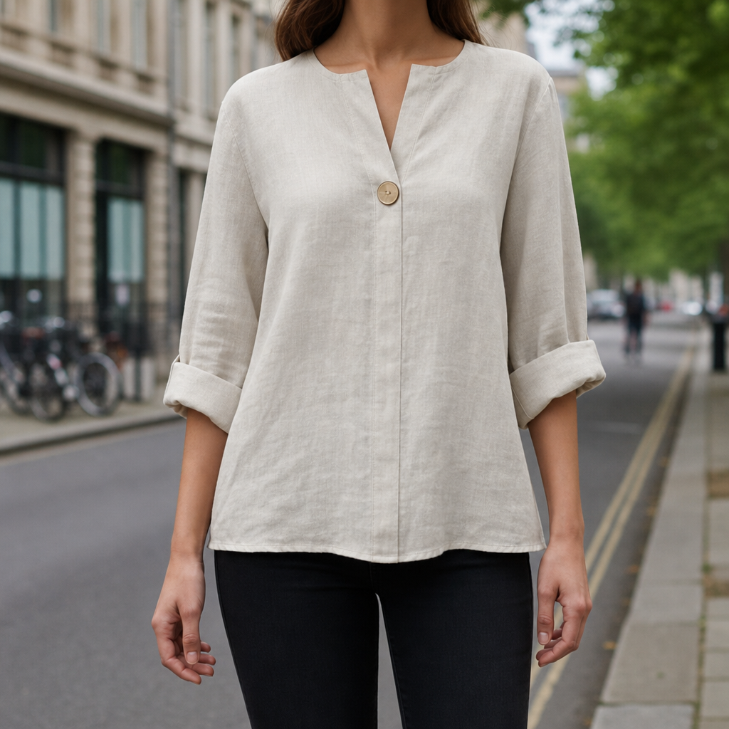 Amorgos Linen V-Neck Blouse