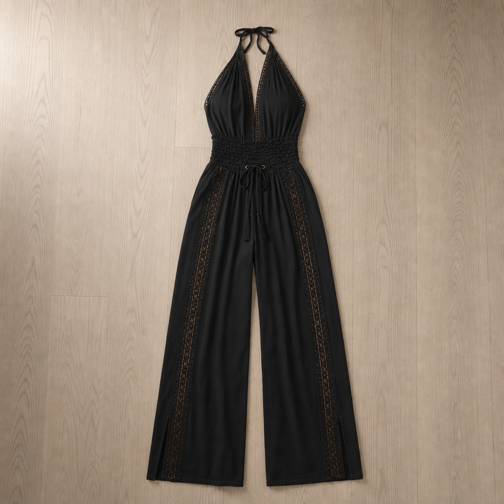 Sitia Lace Panel Halter Jumpsuit