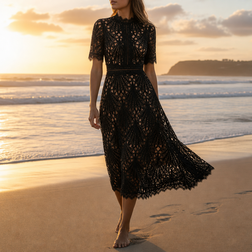 Bellagio Geometric Lace Midi Dress