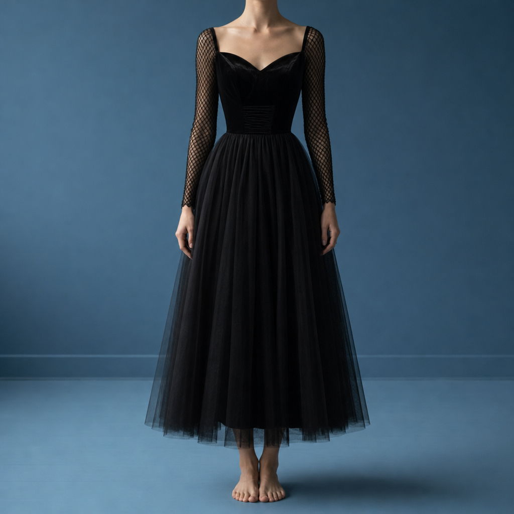 Javea Black Tulle Midi Dress