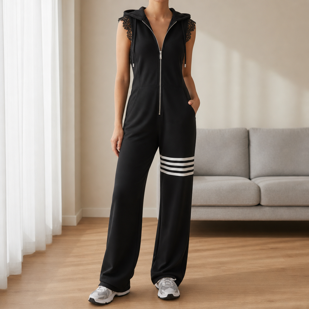 Elvas Striped Hooded Jumpsuit