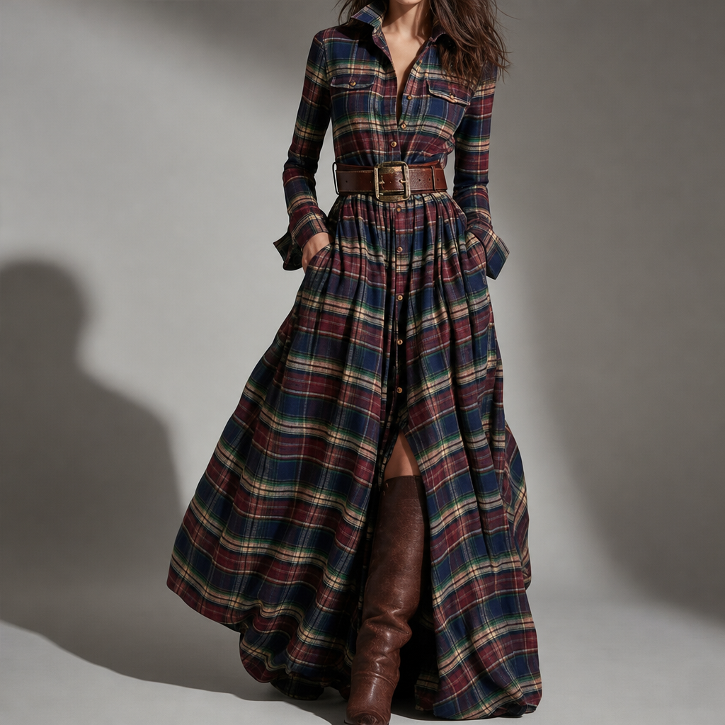 Rabat Plaid Belted Maxi Dress