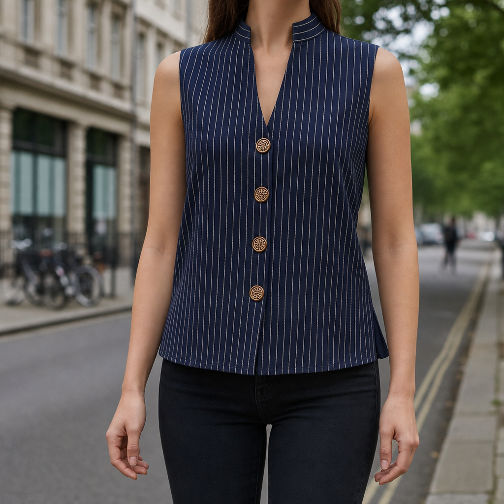 Lefkada Striped Button Vest Top