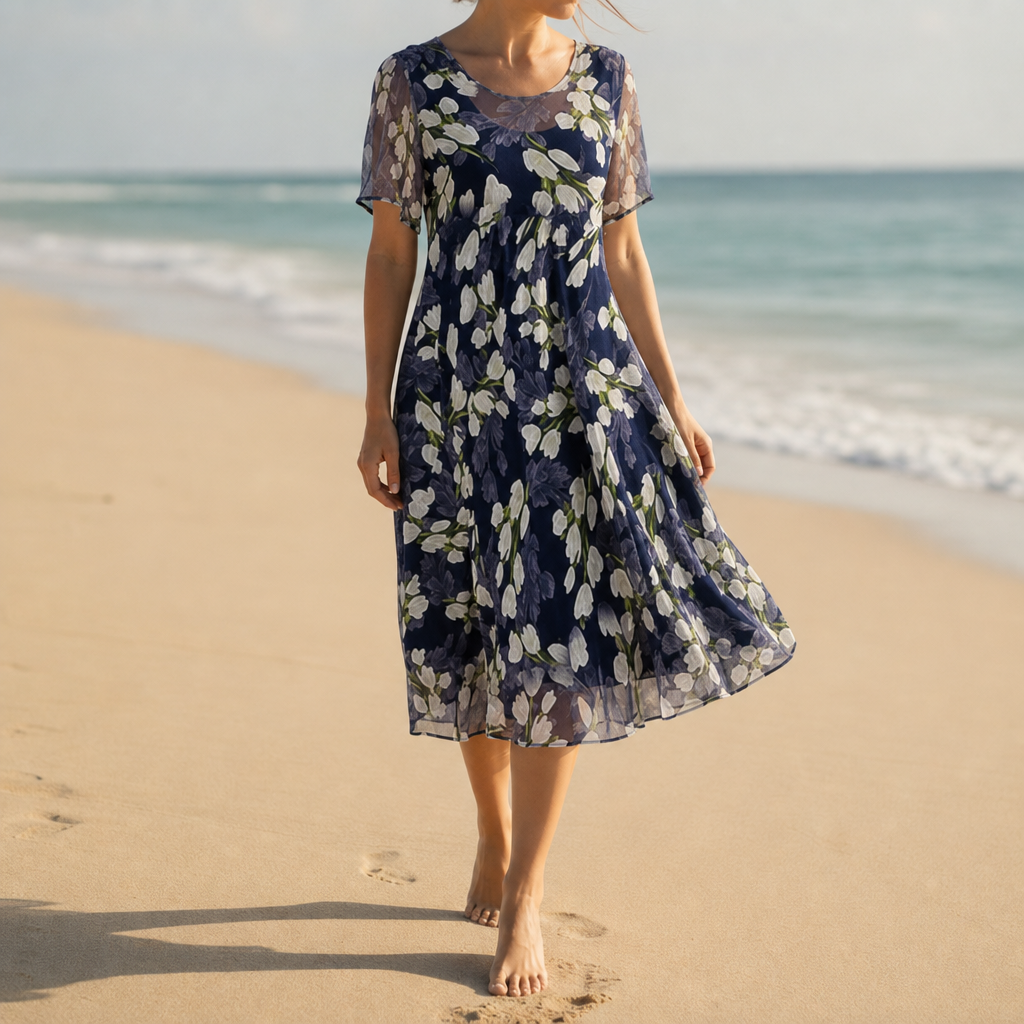 Tinos Floral Chiffon A-Line Dress