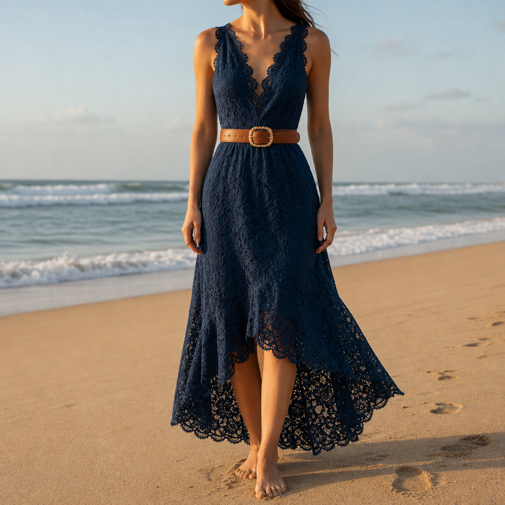 Comporta Lace Hi-Low Maxi Dress