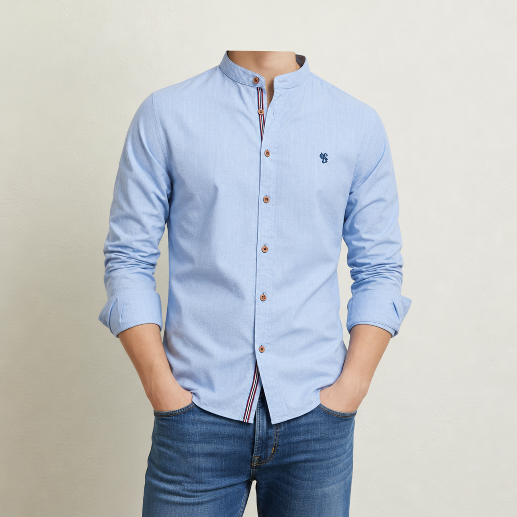 Naxos Band Collar Cotton Shirt