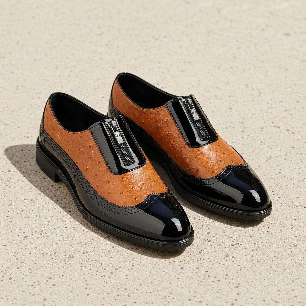 Anzio Ostrich Patent Oxford Shoes