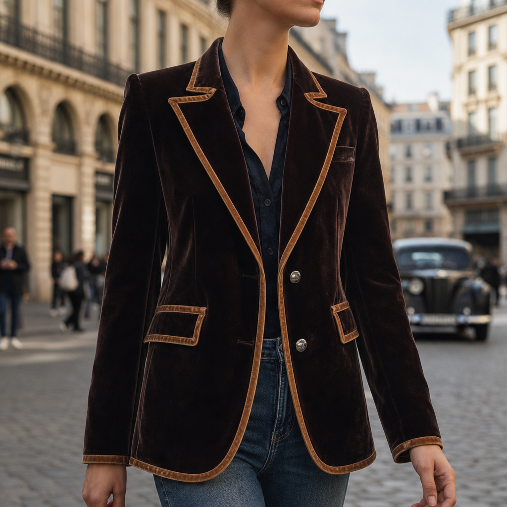 Delphi Velvet Contrast Trim Blazer