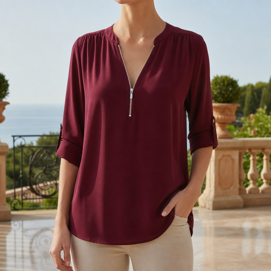 Lagos Zip V-Neck Chiffon Blouse