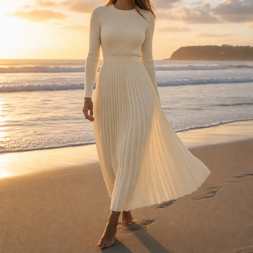 Evora Pleated Knit Maxi Dress