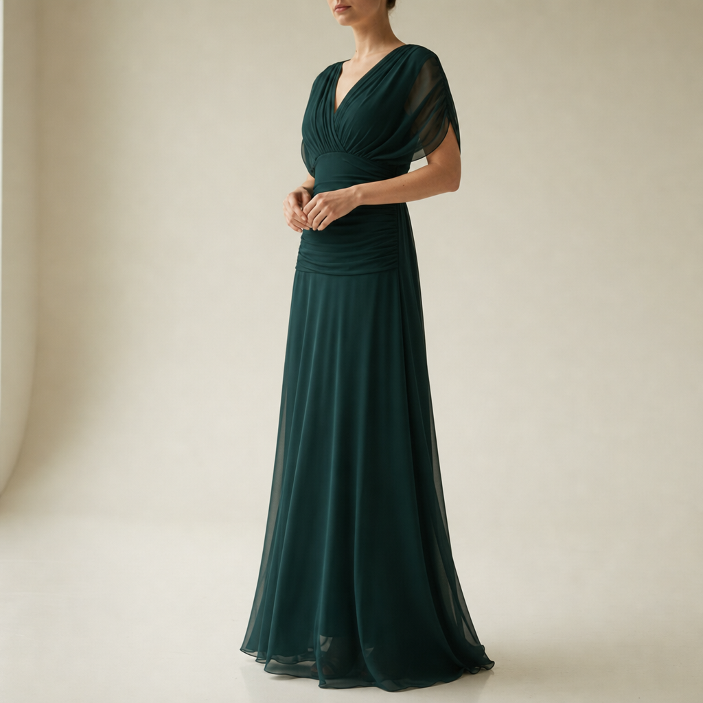 Zakynthos Ruched Chiffon Maxi Dress