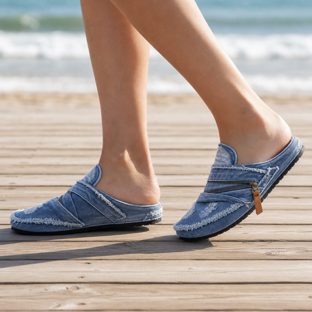 Omodos Distressed Denim Mules
