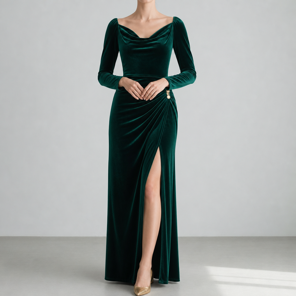 Trujillo Ruched Velvet Midi Dress