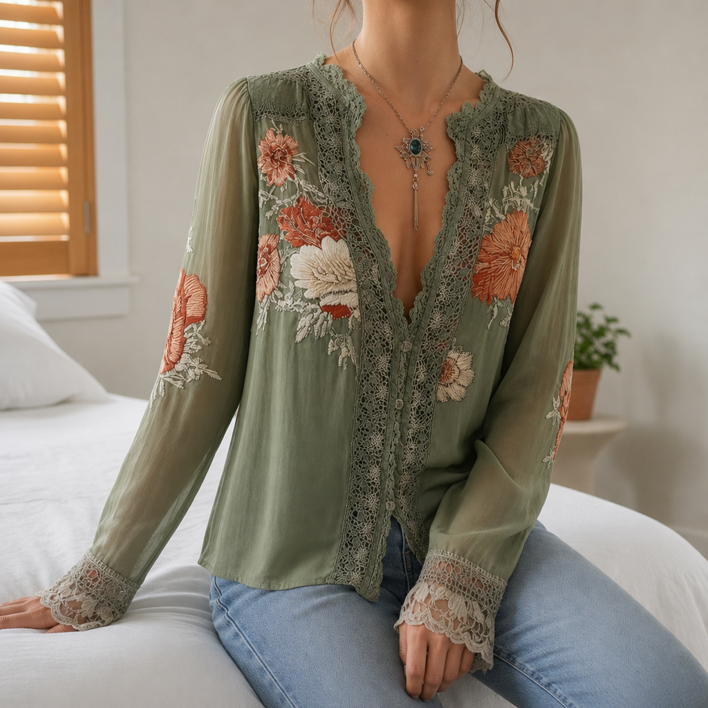 Trogir Floral Lace Boho Blouse