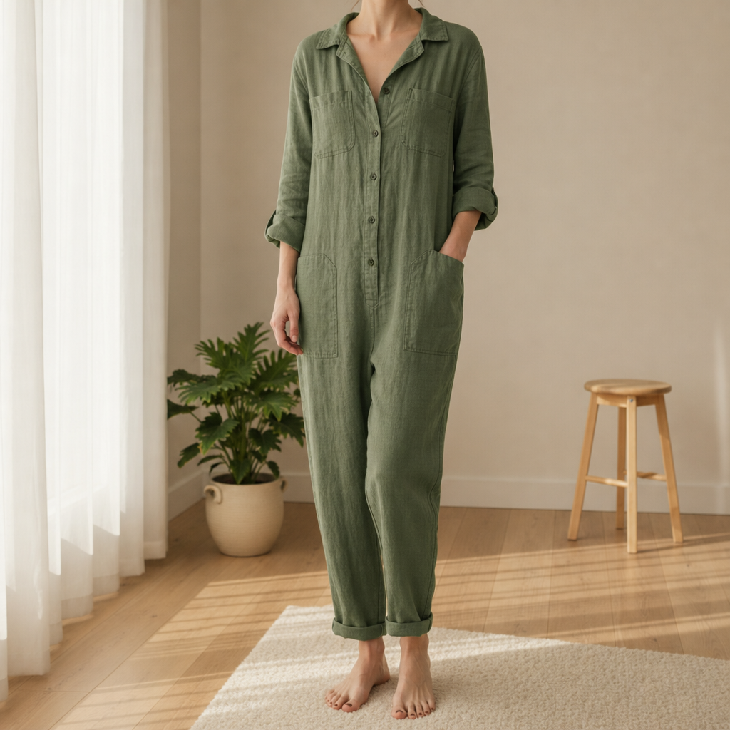 Skiathos Linen Button Jumpsuit