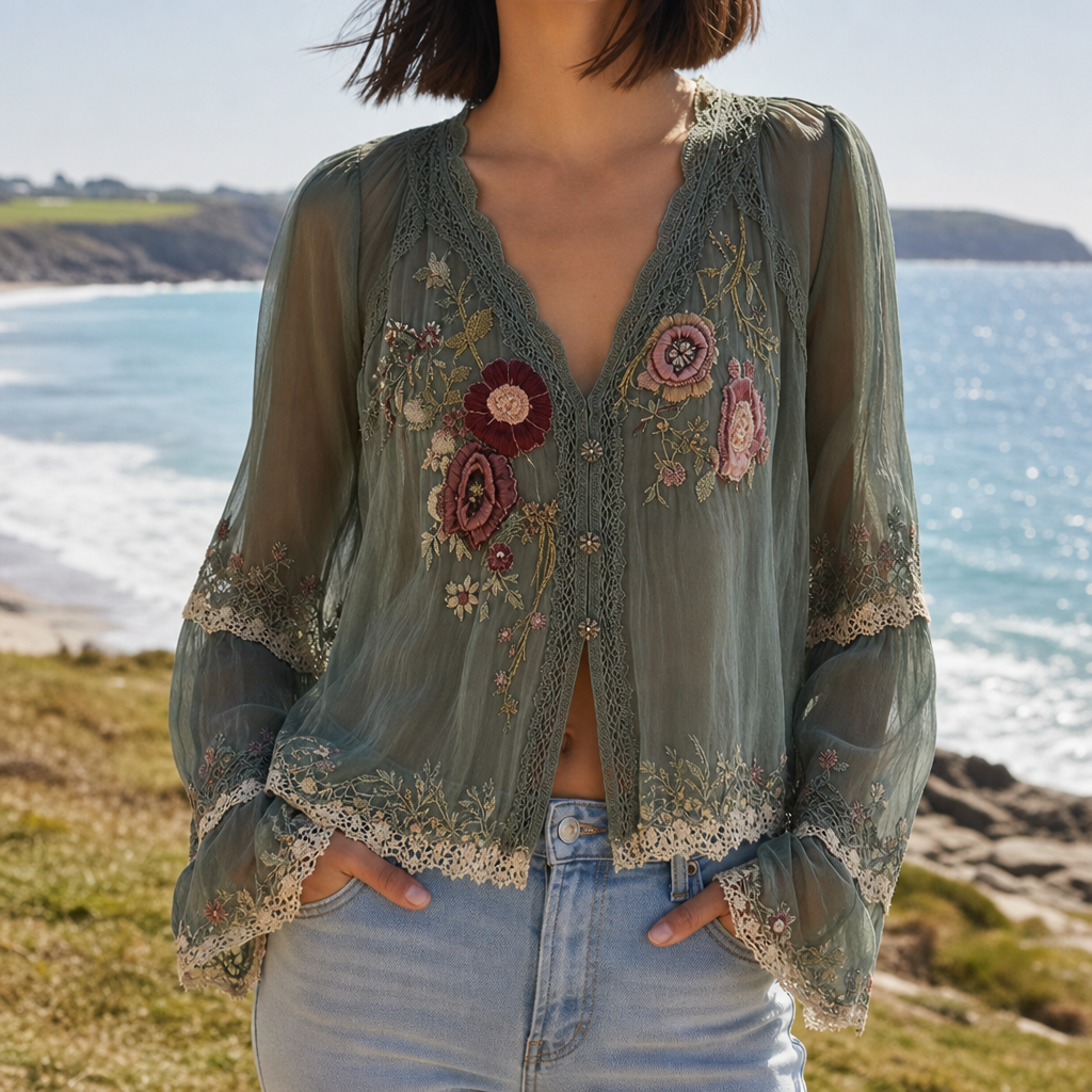 Arles Embroidered Lace Boho Blouse