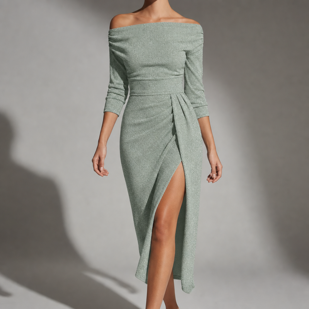 Pisa Ruched Slit Midi Dress