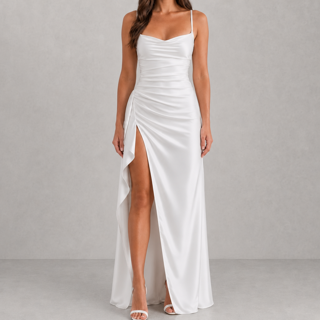 Modica Ruched Satin Maxi Dress