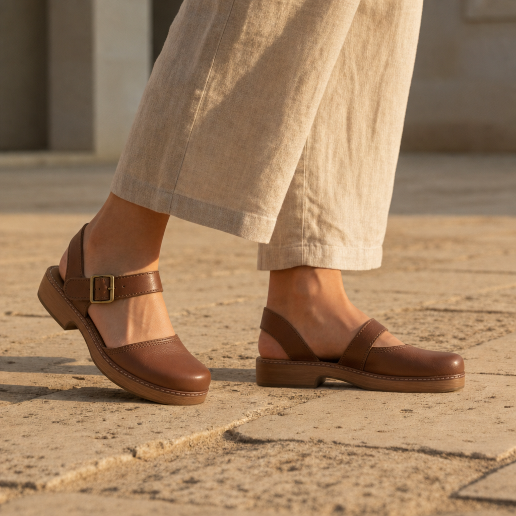 Estepona Leather Platform Clog Heels
