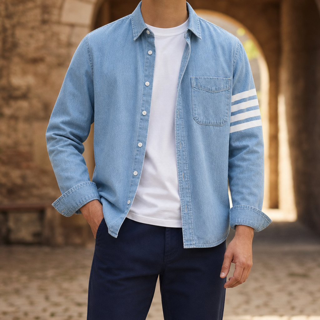 Ceret Striped Sleeve Denim Shirt