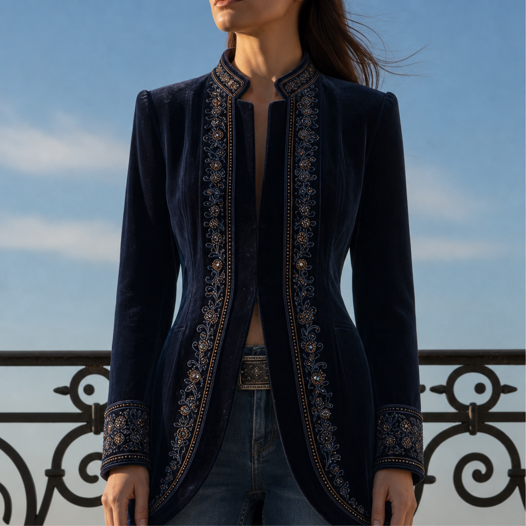 Coimbra Embroidered Velvet Long Jacket