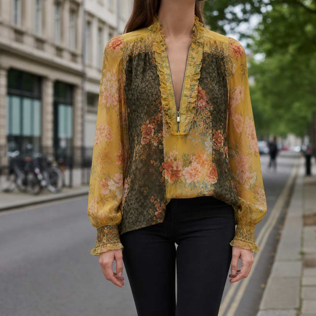 Monreale Ruffle Floral Chiffon Blouse
