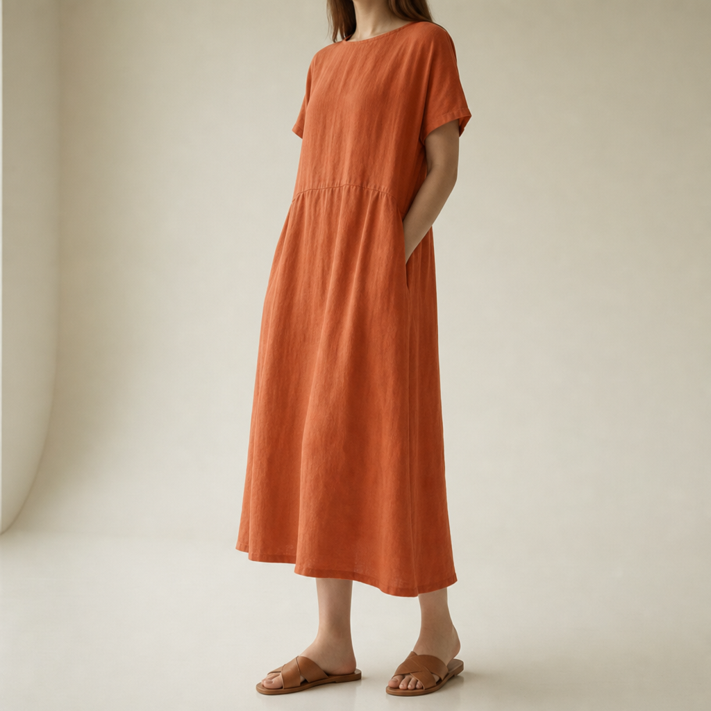 Kalymnos Loose Linen Midi Dress
