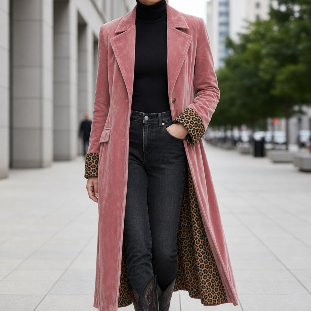 Gordes Velvet Leopard Trim Coat