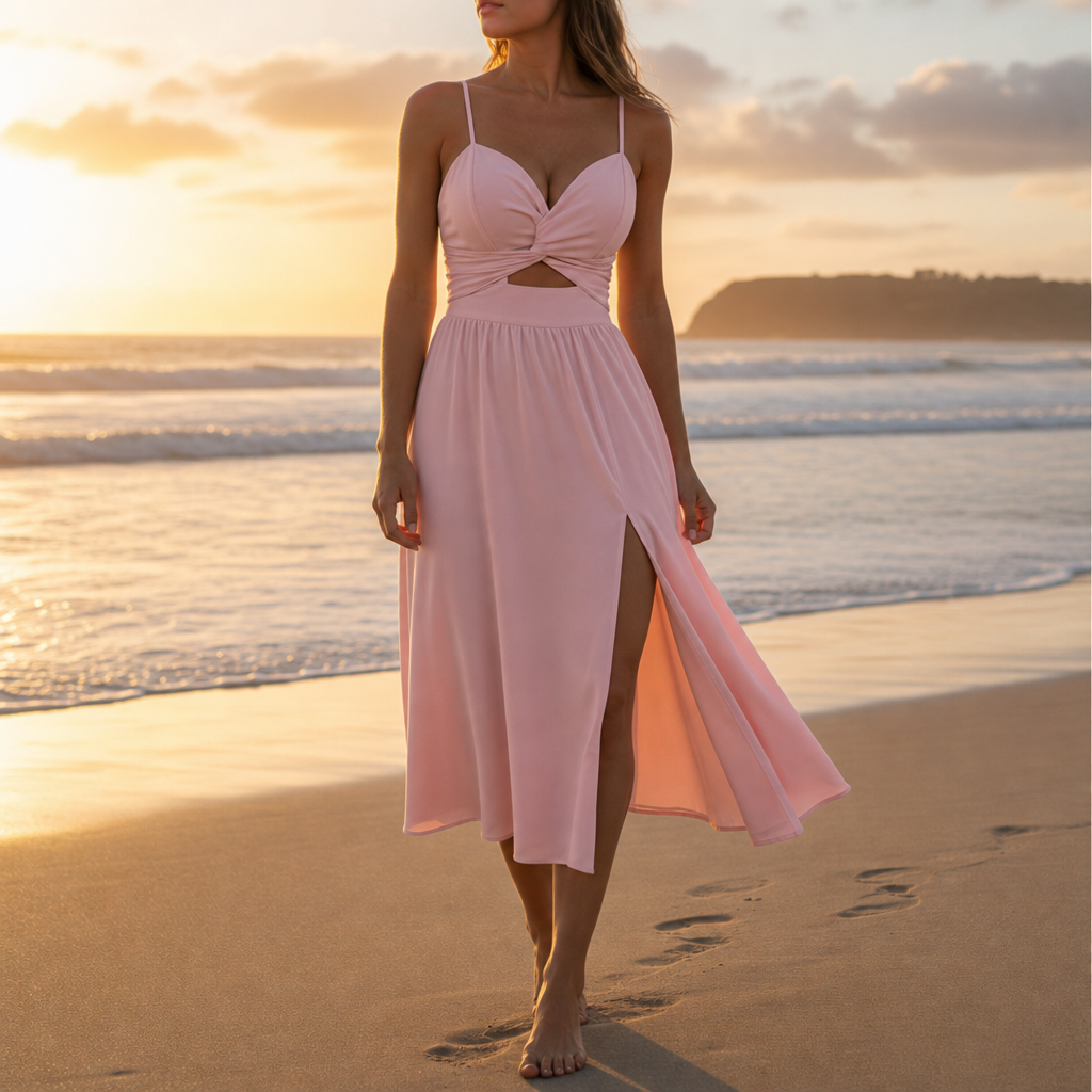 Antiparos Cut-Out Slit Midi Dress