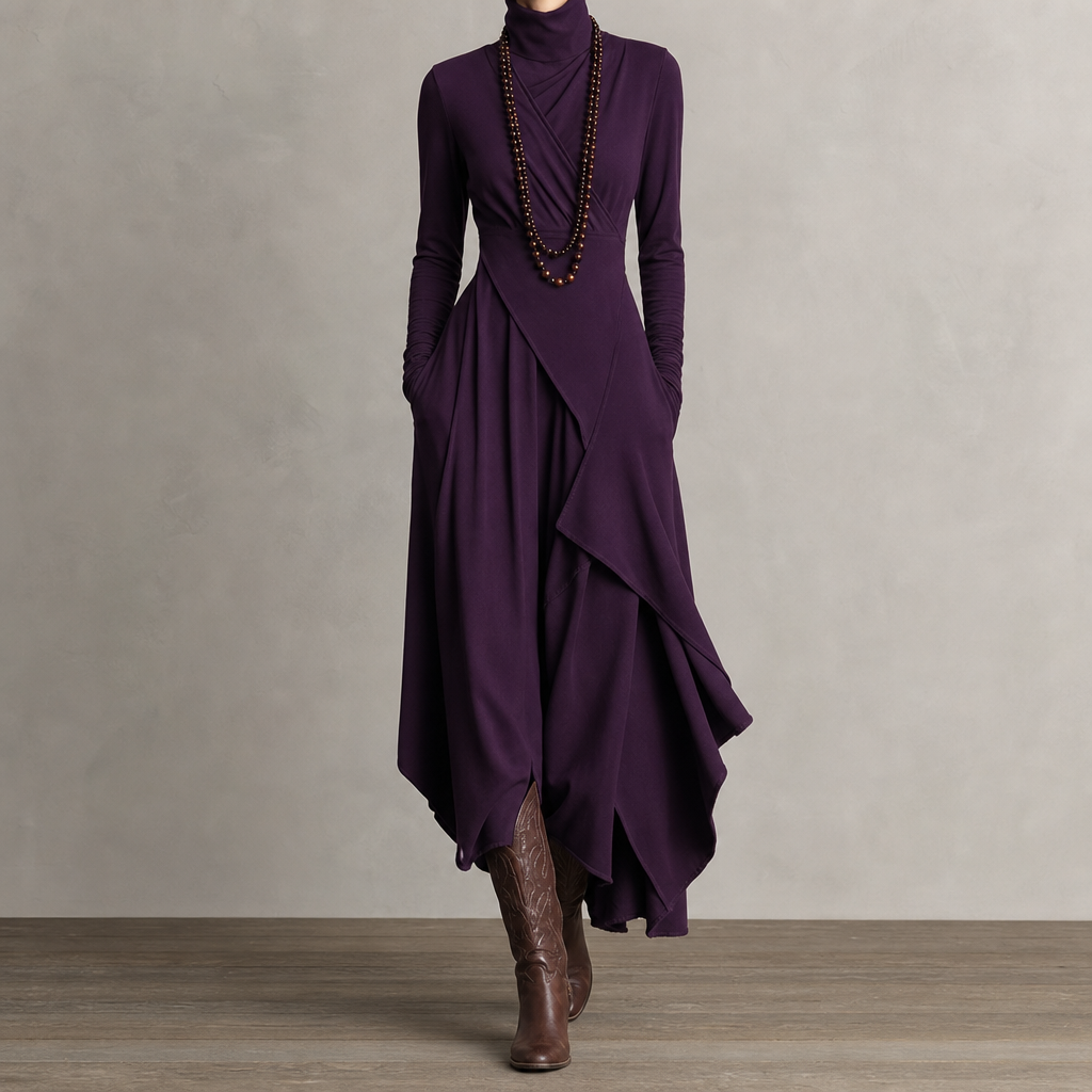 Skopelos Asymmetric Turtleneck Maxi Dress