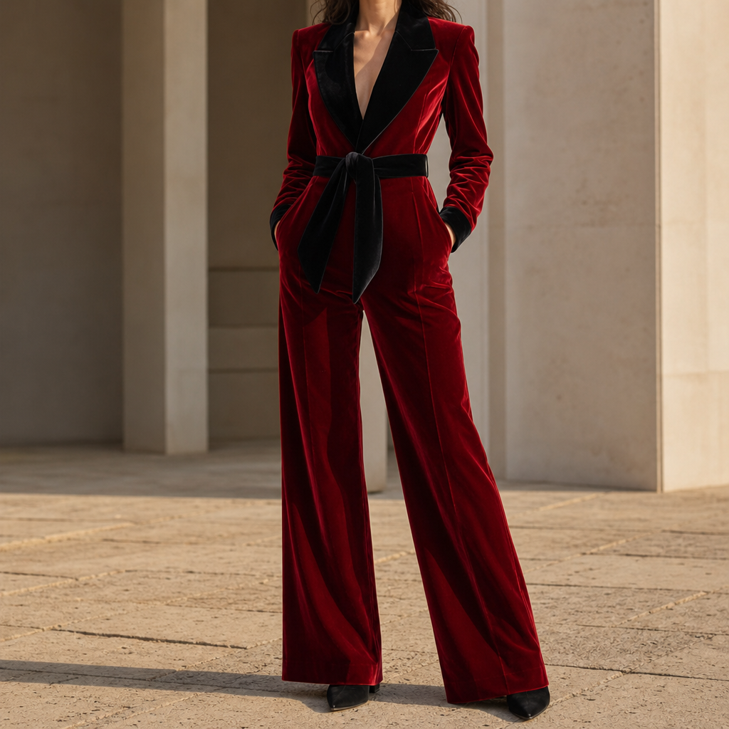 Sperlonga Velvet Belted Jumpsuit