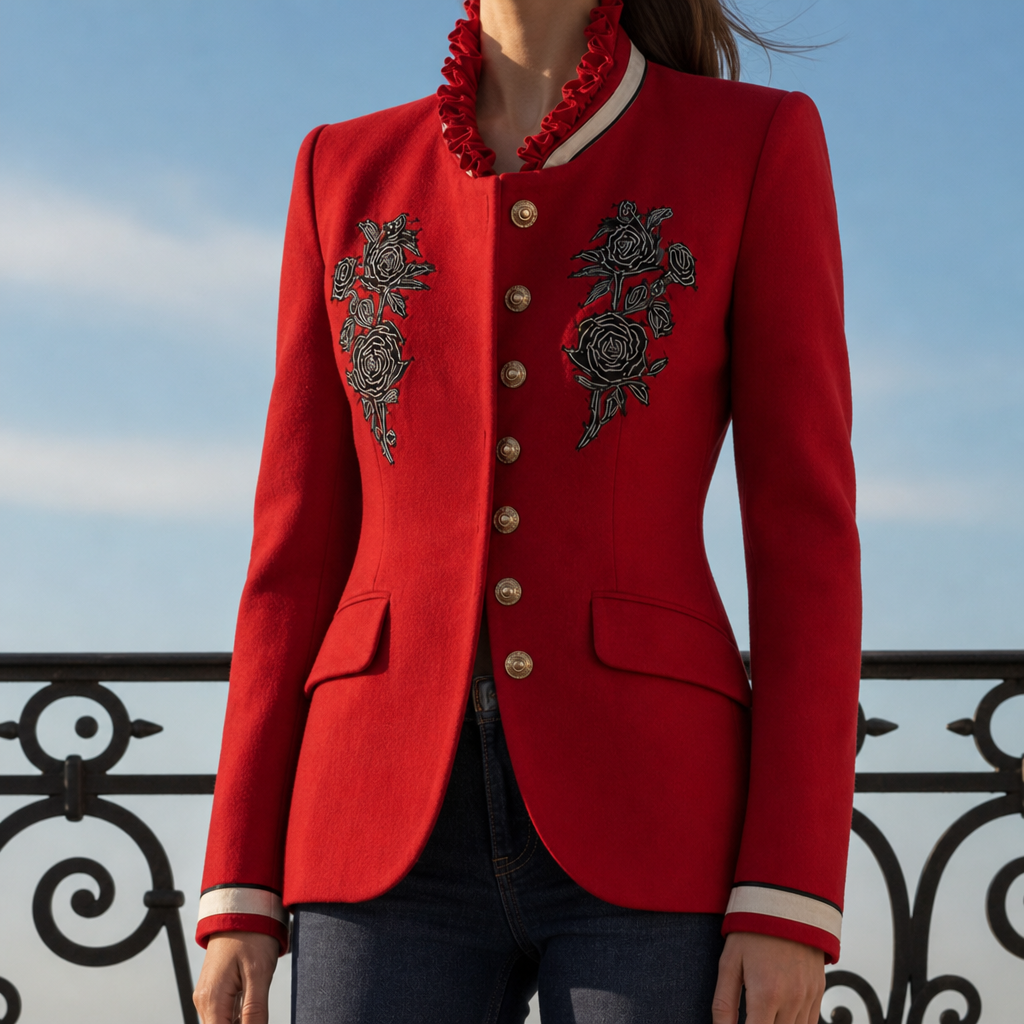 Menton Rose Embroidered Military Jacket