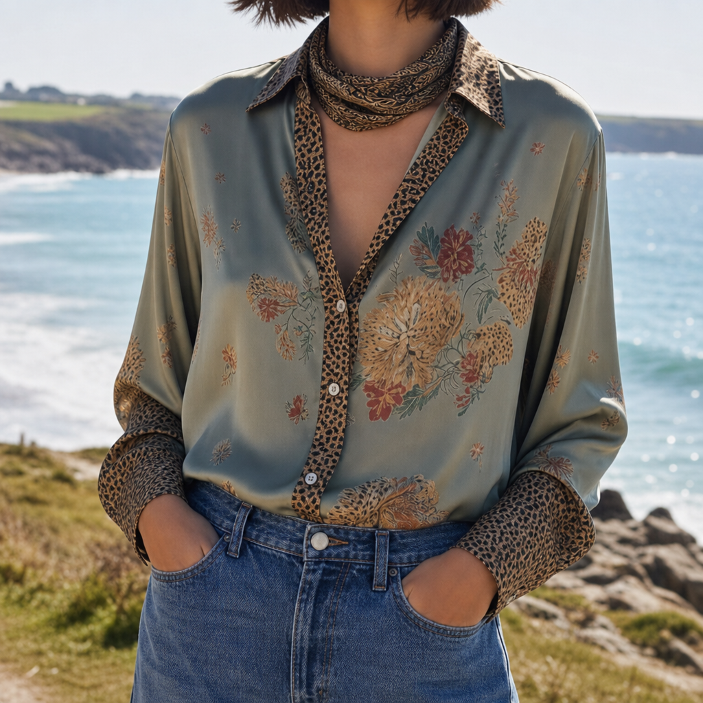 Nafplio Satin Floral Blouse
