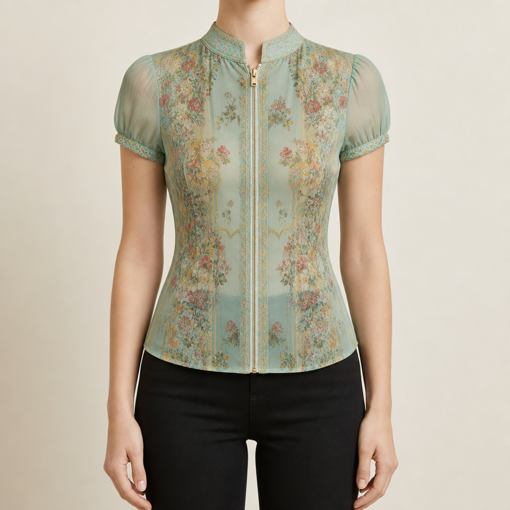 Palamos Floral Zip Chiffon Blouse