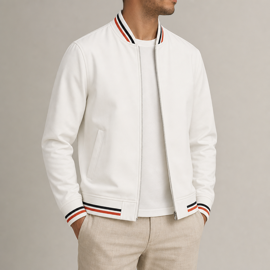 Split Striped Trim Zip Jacket