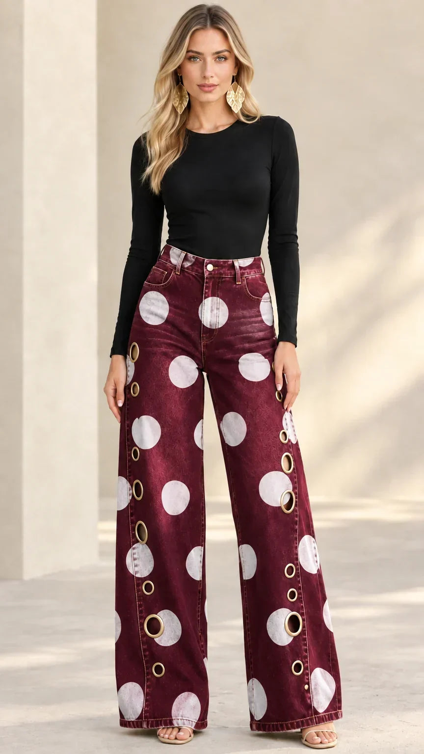Alia - Premium Polka-Dot Wide-Leg Jeans