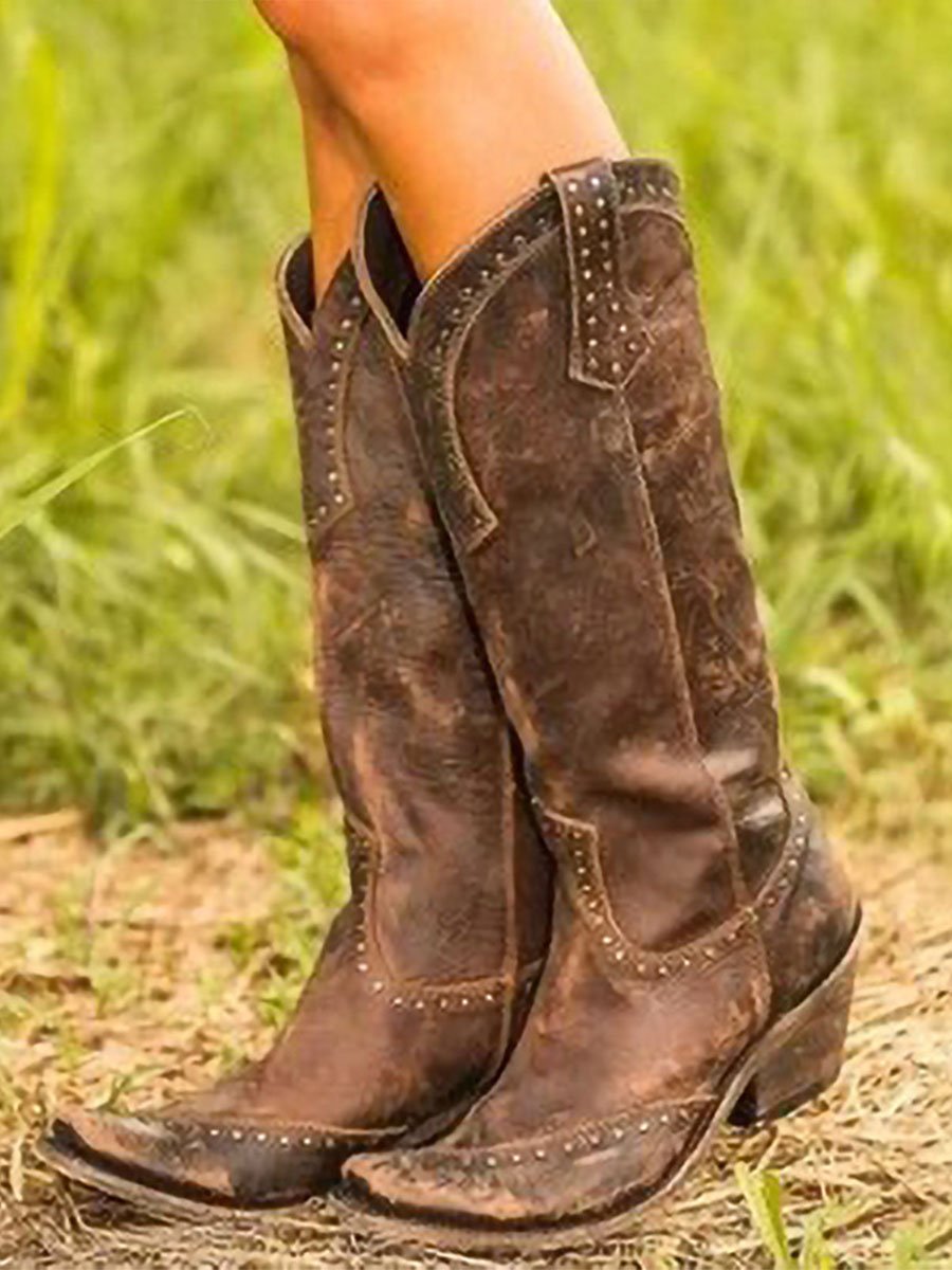Women's Knee High Cowboy Boots | Studded Suede Western Boots