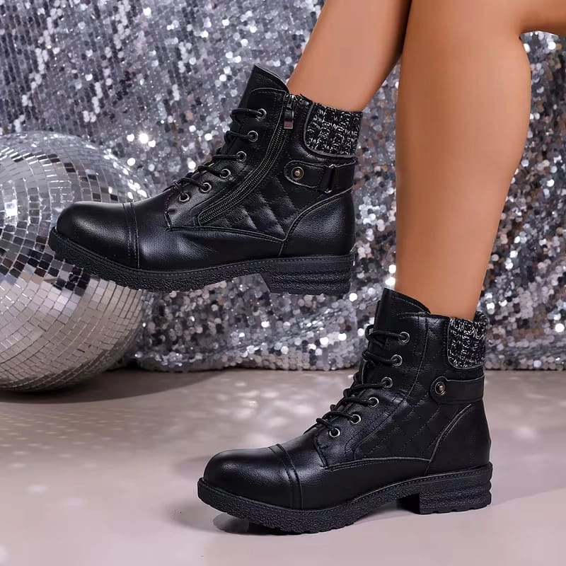 Women’s Lace-Up Ankle Boots with Knitted Cuff
