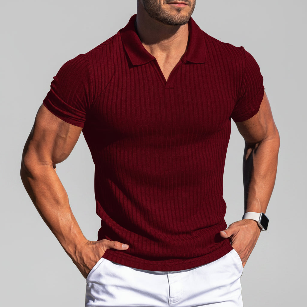 Men's Textured Polo Shirt | Short Sleeve Fitted Knit Top