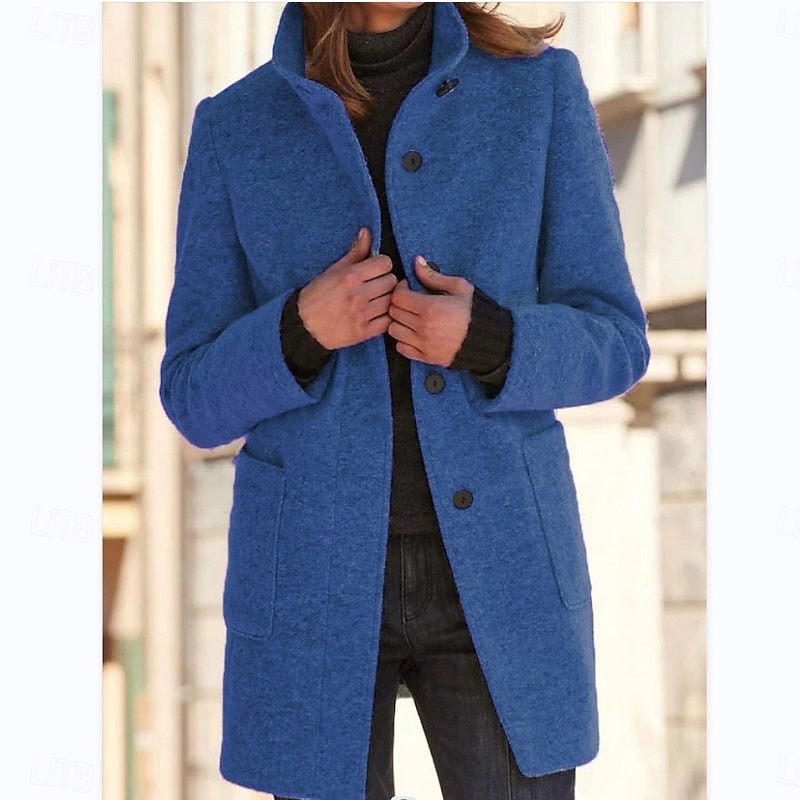 Women's Tailored Wool Blend Trench Coat | Stand Collar