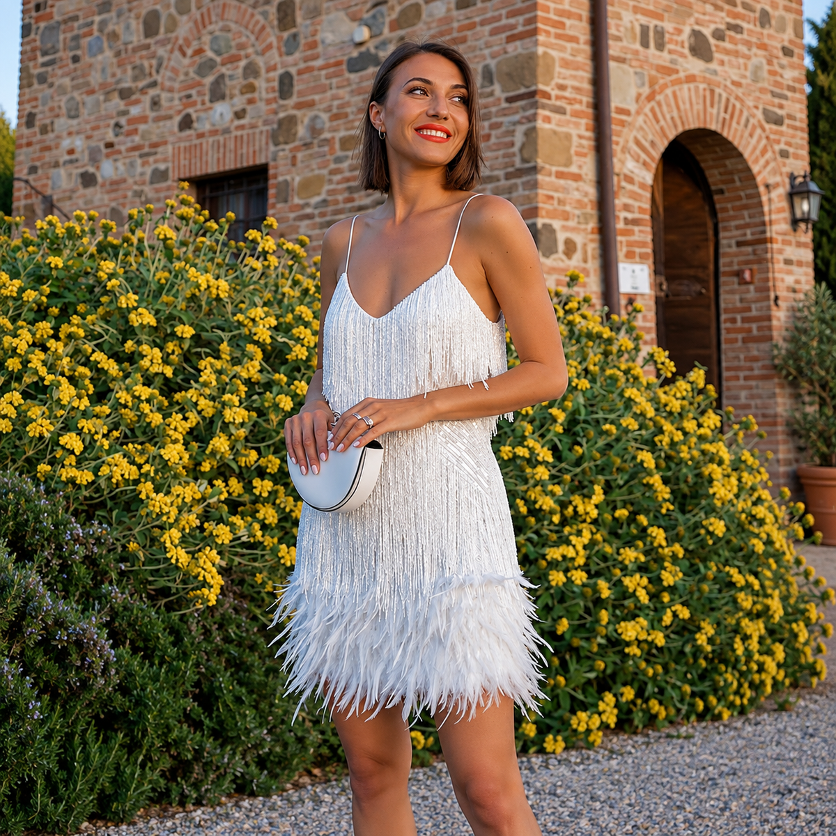 Mary - Elegant Short Party Dress with Feathers