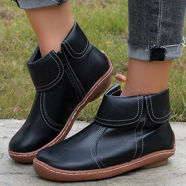 Camilla | Vintage-Style Contrast Stitching Ankle Boots