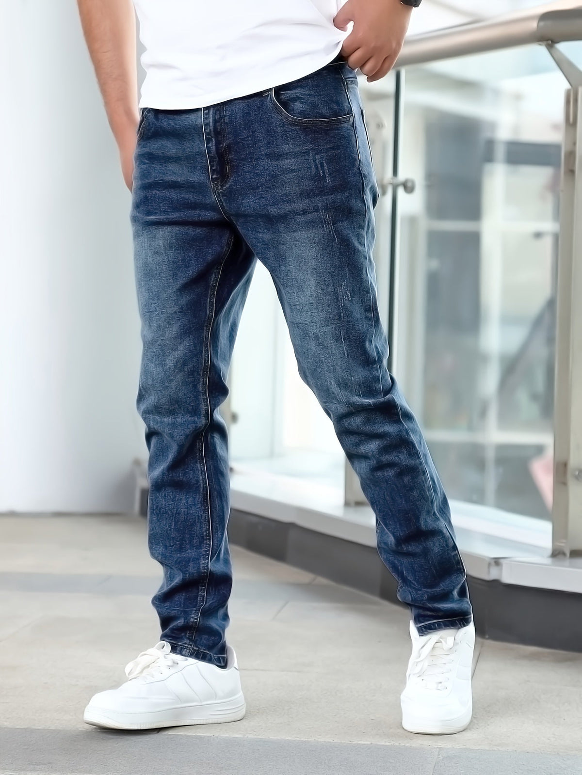 WASHED STRETCH DENIM JEANS FOR MEN