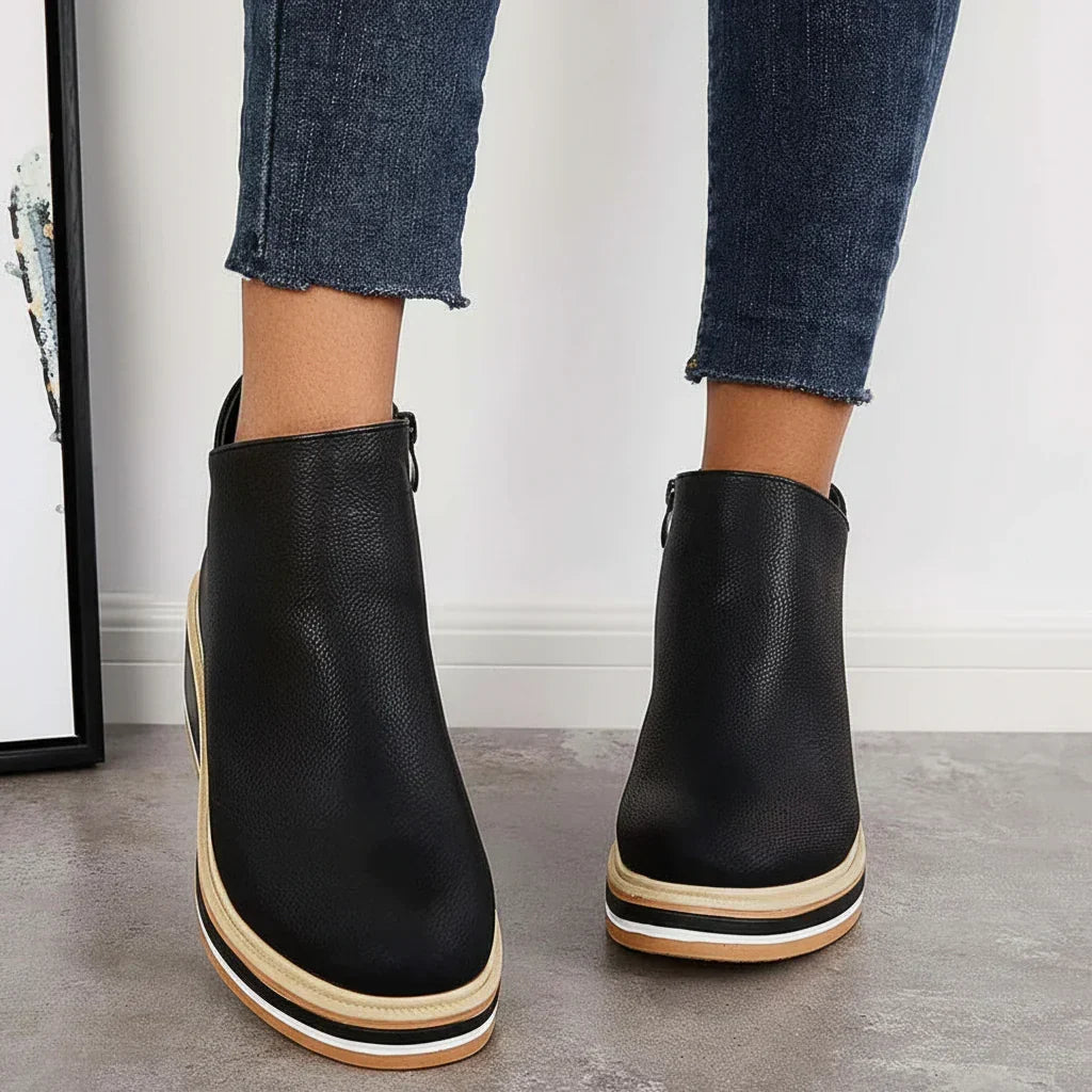 Women's Wedge Ankle Boots with Side Zip and Platform Sole