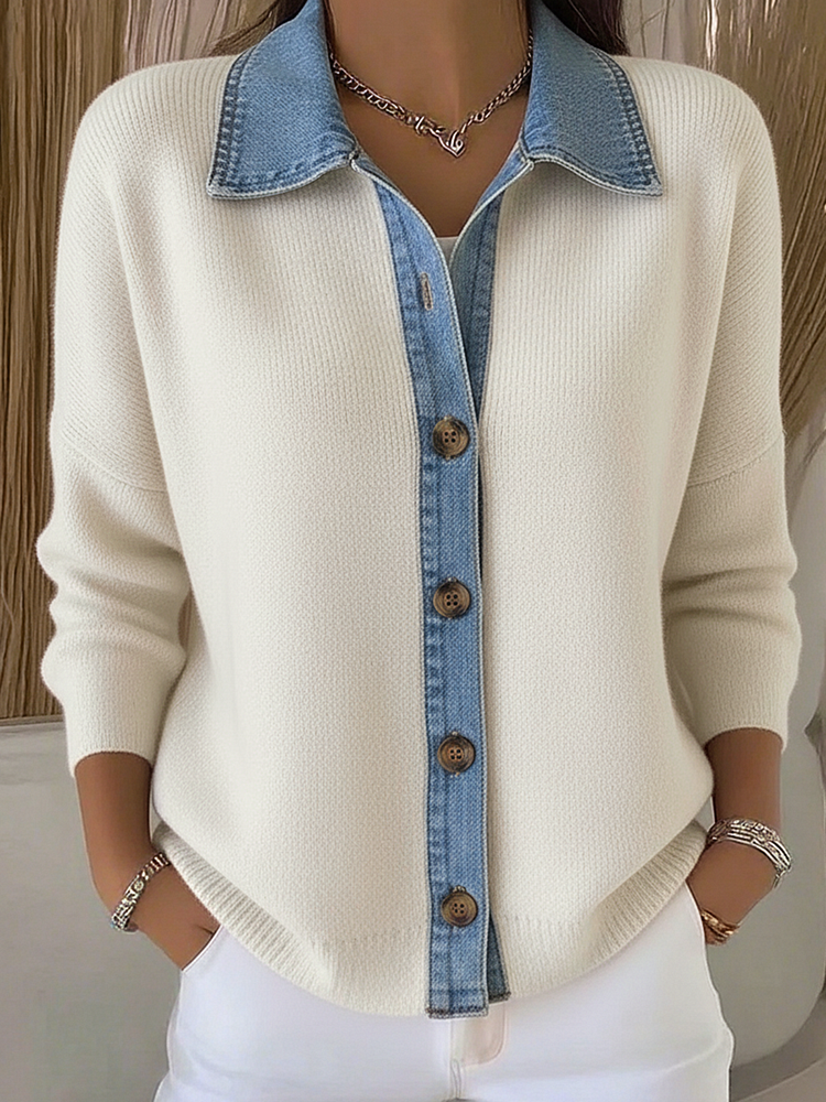 Women's Button-Up Cardigan | Wool Blend Polo Collar Knit