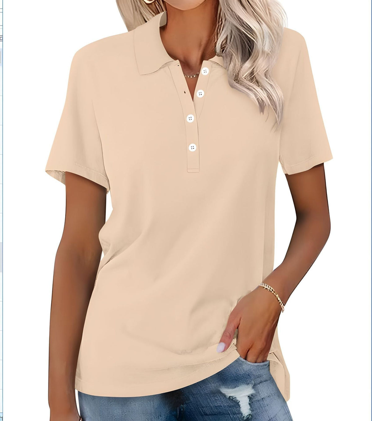 Women's Classic Short Sleeve Polo Shirt – Relaxed Fit Collared Button Neck Top for Smart Casual and Everyday Wear