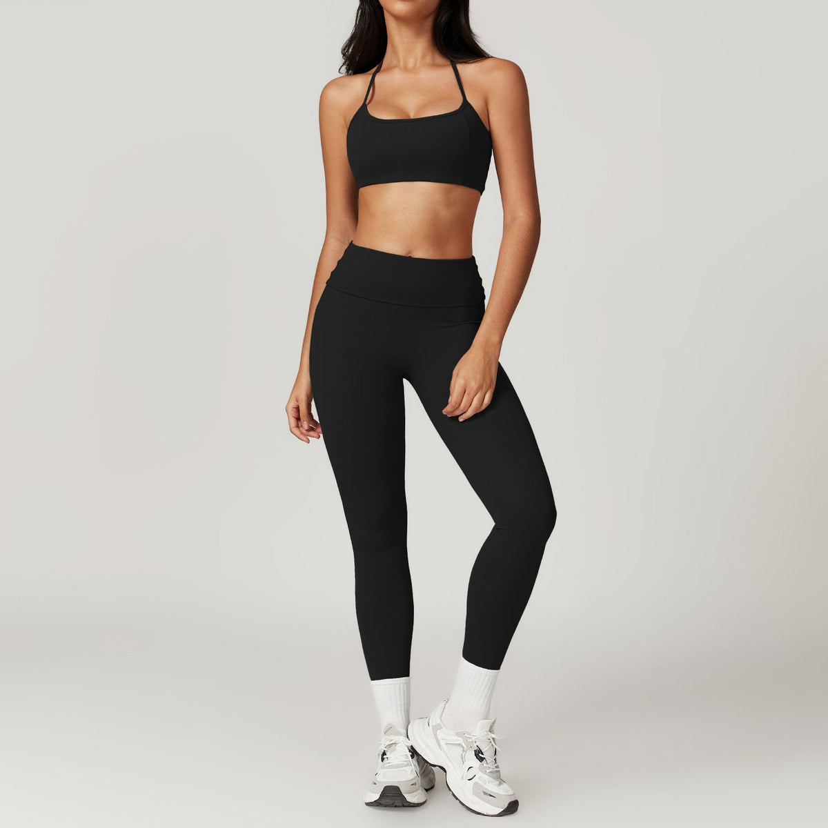 Women's Fold-Over Waist Leggings & Halter Sports Bra Set