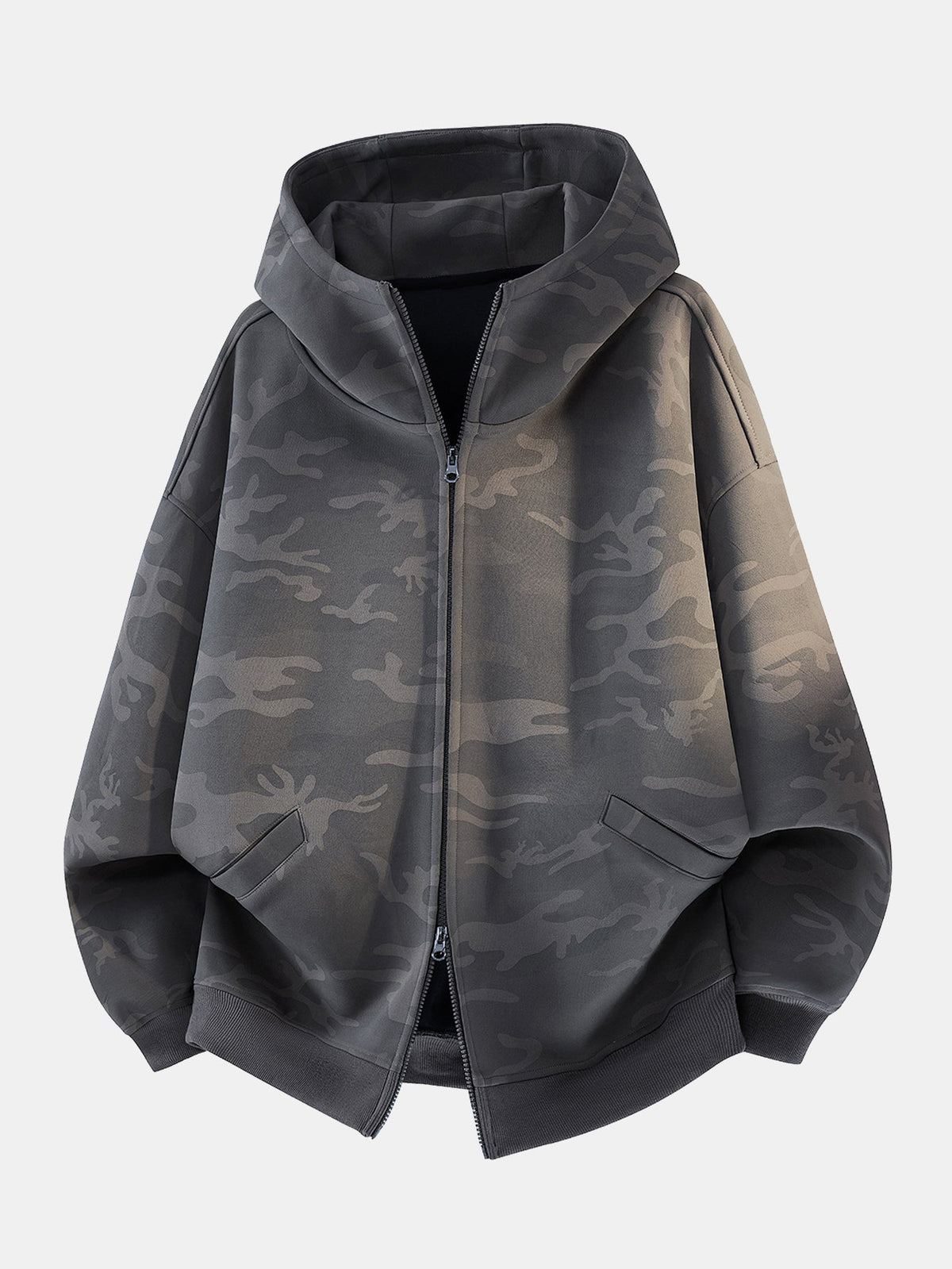 Men's Oversized Camouflage Zip-Up Hoodie – Relaxed Hooded Sweatshirt with Dropped Shoulders for Casual Streetwear